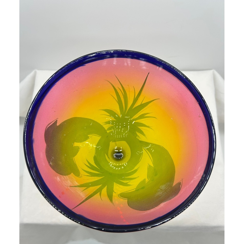 Hand Painted Dolphin Sunset Margarita Glass Cobalt Blue Rim Tropical Barware‎ - Picture 4 of 4